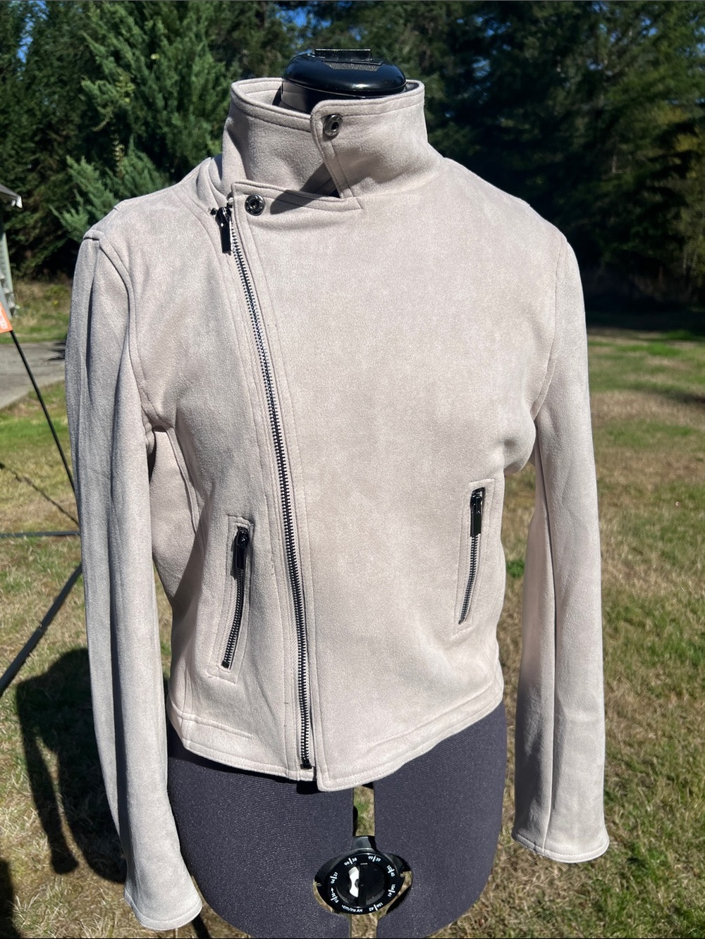 Shinestar Beige Faux Suede Moto Jacket Women’s Large